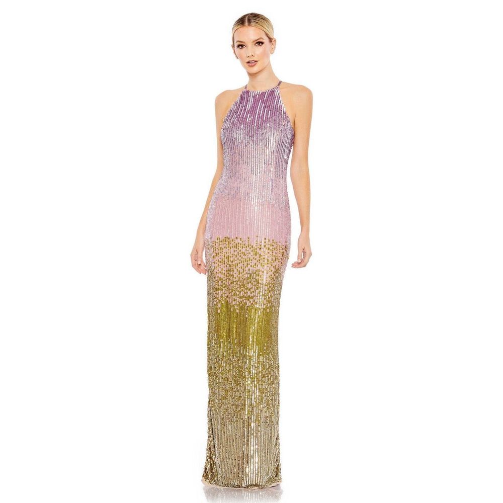 Mac Duggal Purple and Gold Maxi Dress